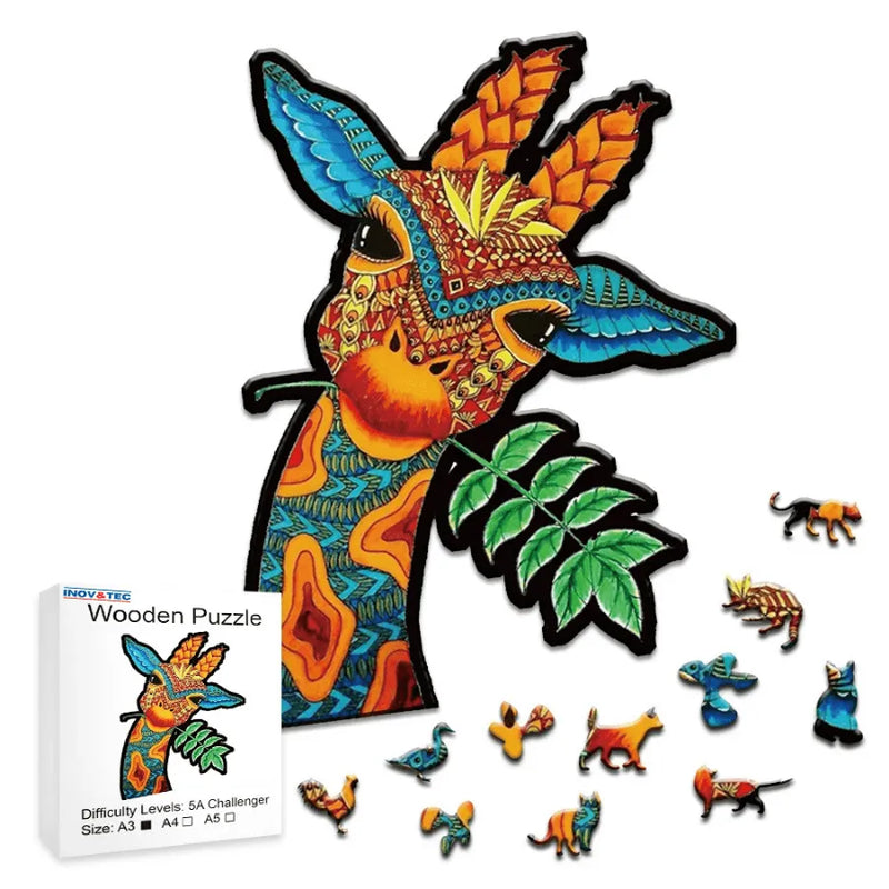 Quebra-Cabeça De Madeira Inova WOOD PUZZLE - Girafa Tribal | Diversão Com Diversos Benefícios Para Crianças e Idosos