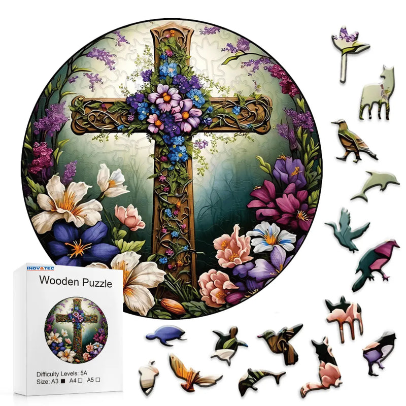 Quebra-Cabeça de Madeira Inova WOOD PUZZLE - Cruz Florida | Diversão com Diversos Benefícios