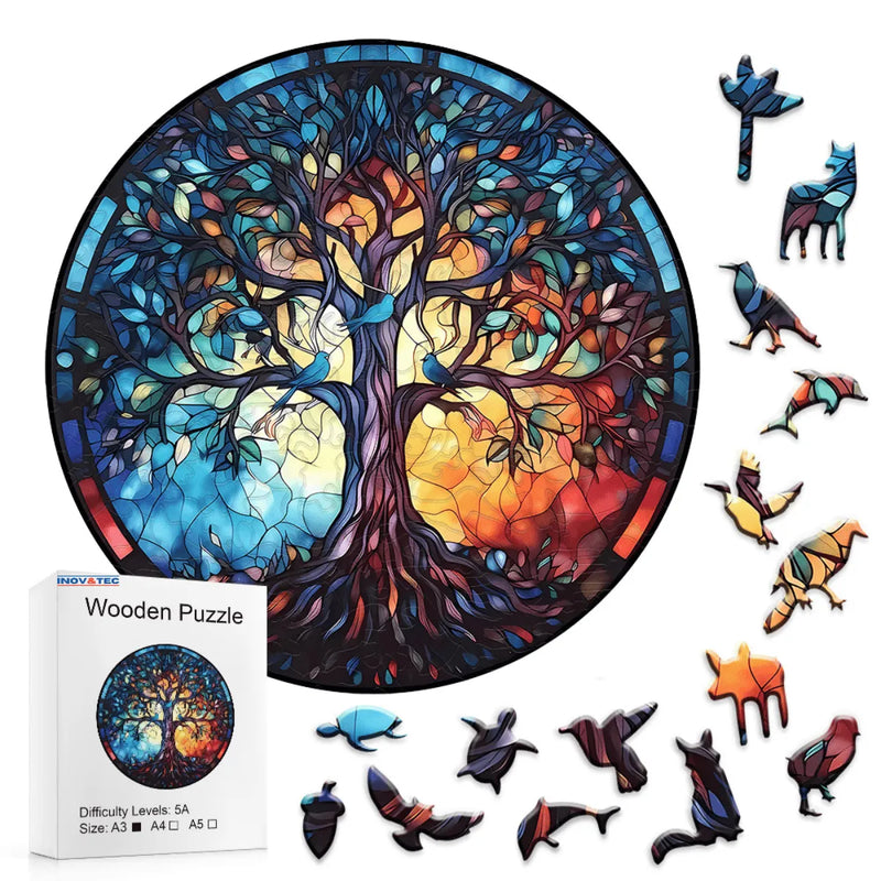 Quebra-Cabeça de Madeira Inova WOOD PUZZLE - Árvore e Pássaros | Diversão com Diversos Benefícios
