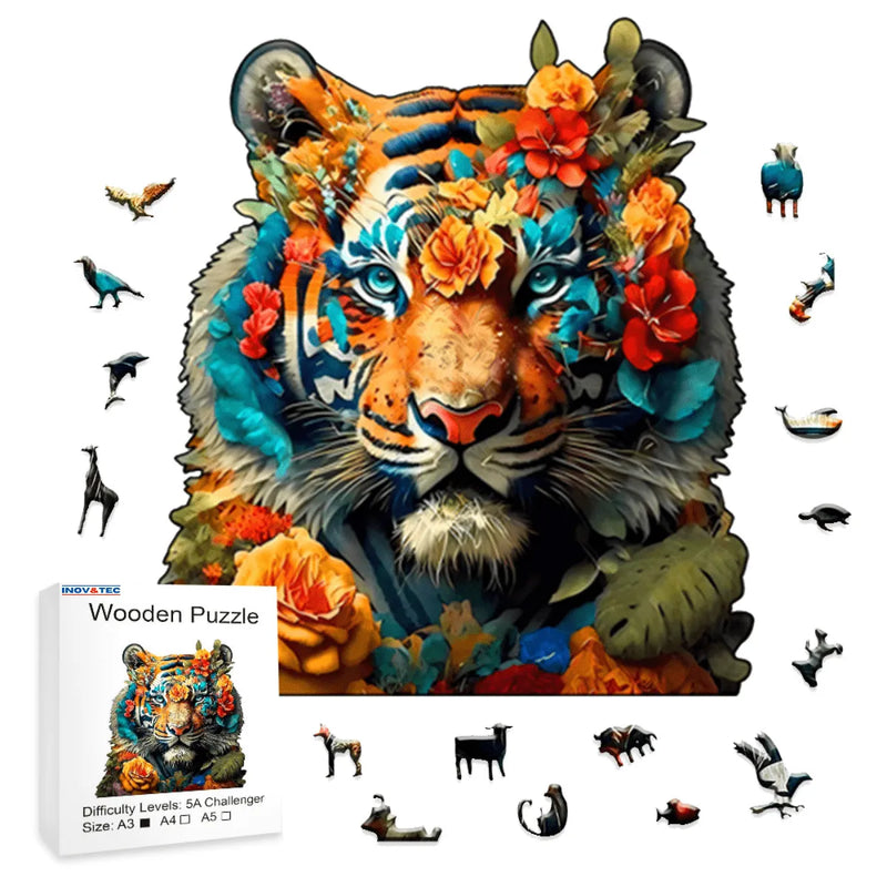 Quebra-Cabeça de Madeira Inova WOOD PUZZLE - Tigre Aquarela | Diversão com Diversos Benefícios