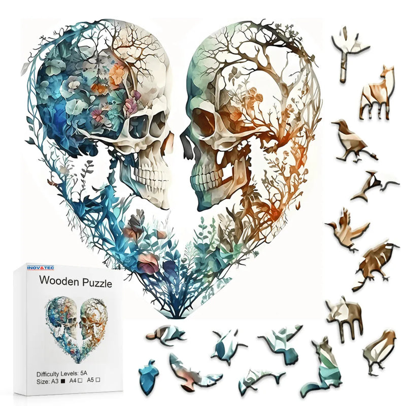 Quebra-Cabeça de Madeira Inova WOOD PUZZLE - Coração de Caveiras | Diversão com Diversos Benefícios para Crianças e Idosos