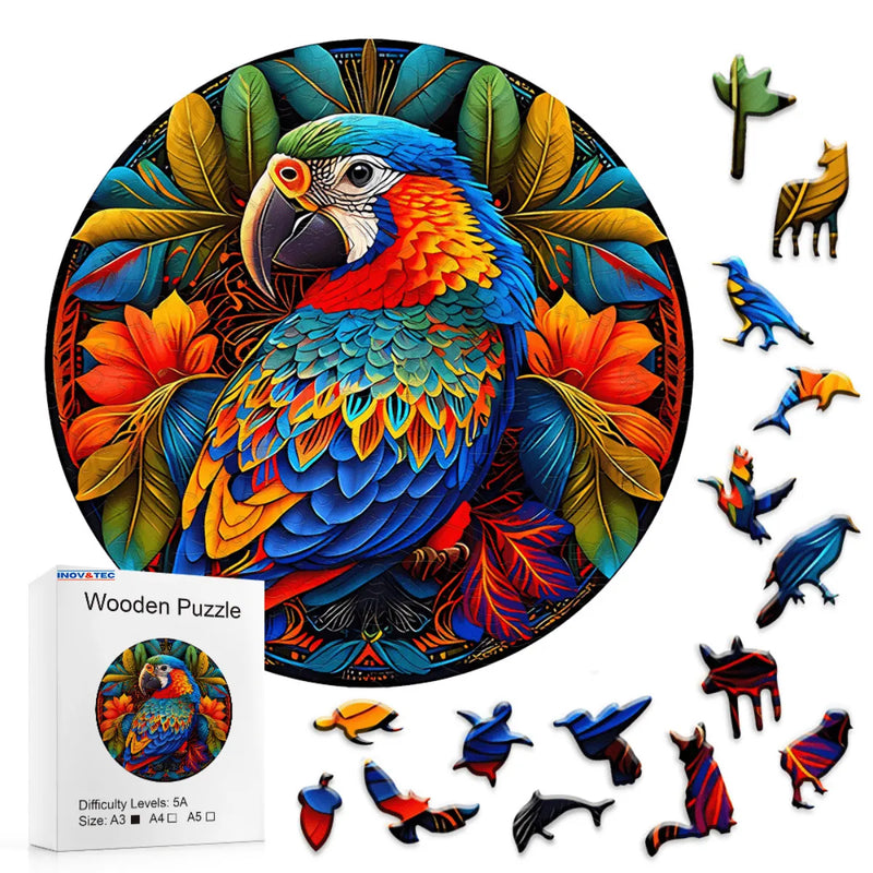 Quebra-Cabeça de Madeira Inova WOOD PUZZLE - Pássaro Colorido | Diversão com Diversos Benefícios para Crianças e Idosos