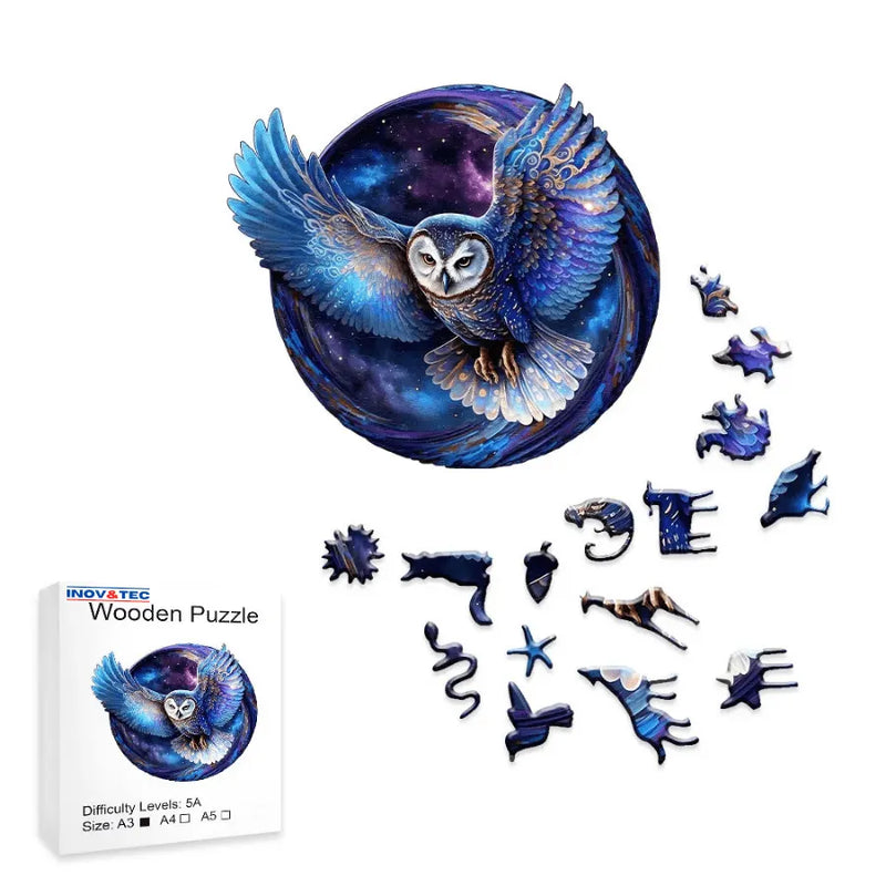 Quebra-Cabeça De Madeira Inova WOOD PUZZLE - Coruja Estrelada | Diversão Com Diversos Benefícios
