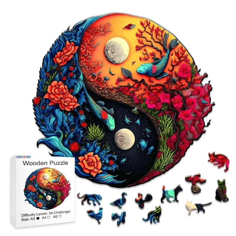 Quebra-Cabeça de Madeira Inova WOOD PUZZLE - Yin-Yang Aquático | Diversão com Diversos Benefícios