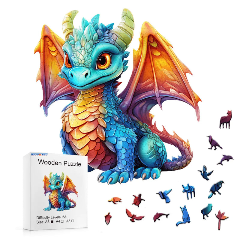 Quebra-Cabeça de Madeira Inova WOOD PUZZLE - Dragão Bebê | Diversão com Diversos Benefícios para Crianças e Idosos