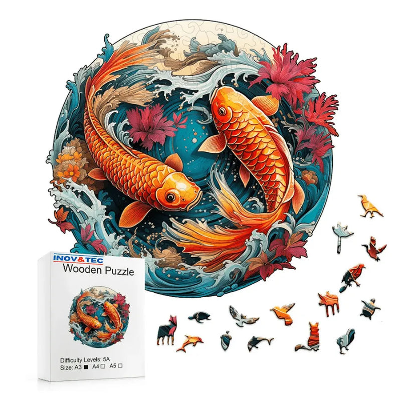 Quebra-Cabeça De Madeira Inova WOOD PUZZLE - Carpas Na Água Agitada | Diversão Com Diversos Benefícios Para Crianças e Idosos