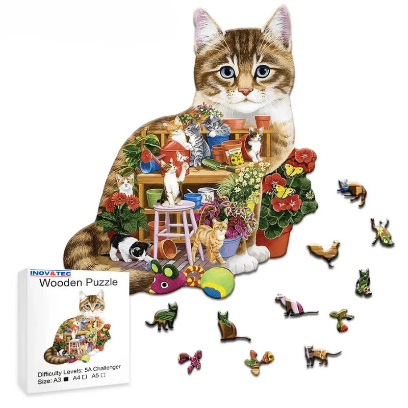 Quebra-Cabeça De Madeira Inova WOOD PUZZLE - Gato Transparente | Diversão Com Diversos Benefícios Para Crianças e Idosos