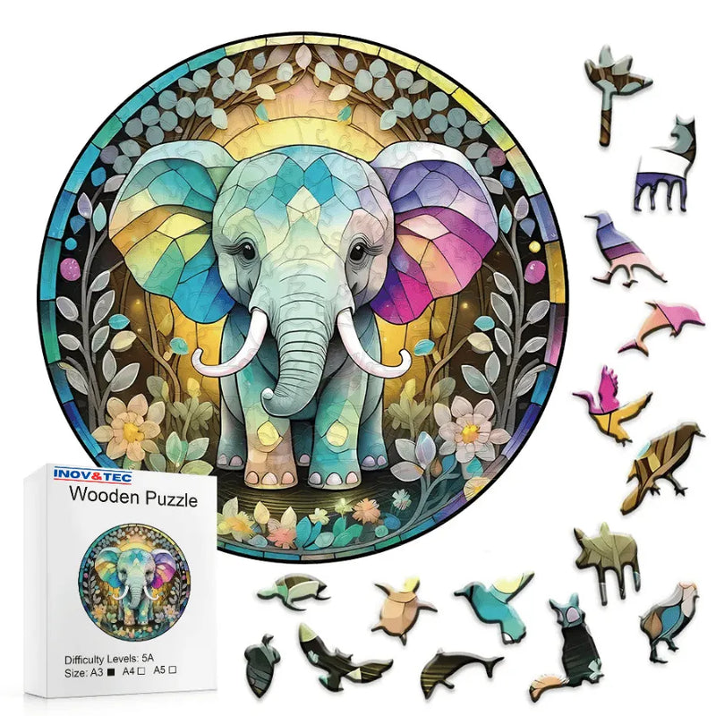 Quebra-Cabeça De Madeira Inova WOOD PUZZLE - Elefante Em Cristal | Diversão Com Diversos Benefícios Para Crianças e Idosos