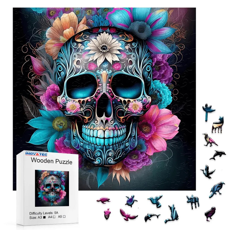 Quebra-Cabeça De Madeira Inova WOOD PUZZLE - Caveira Mexicana | Diversão Com Diversos Benefícios Para Crianças e Idosos