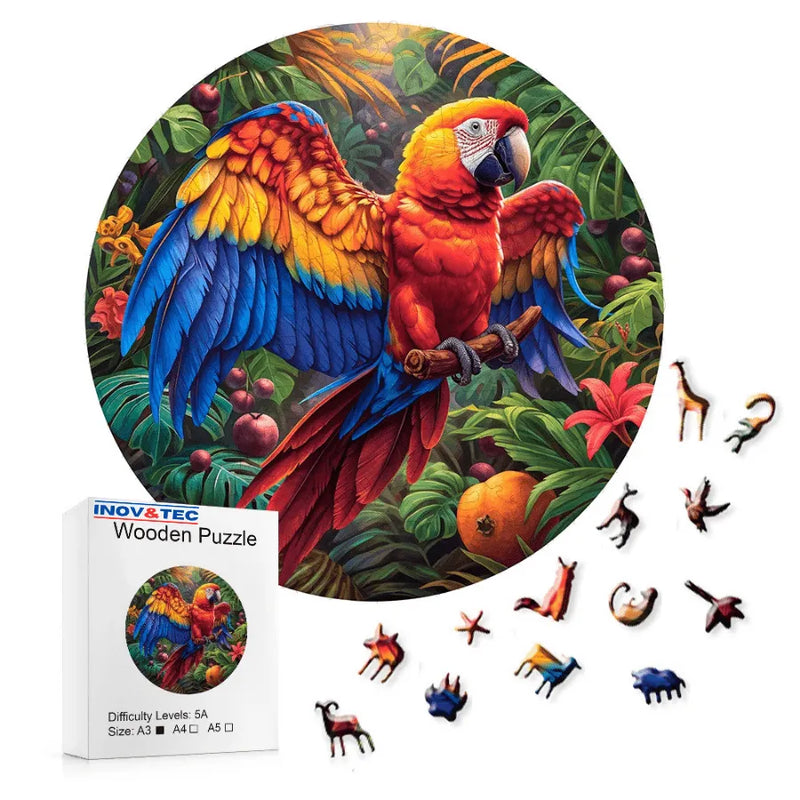 Quebra-Cabeça De Madeira Inova WOOD PUZZLE - Arara Na Floresta | Diversão Com Diversos Benefícios Para Crianças e Idosos