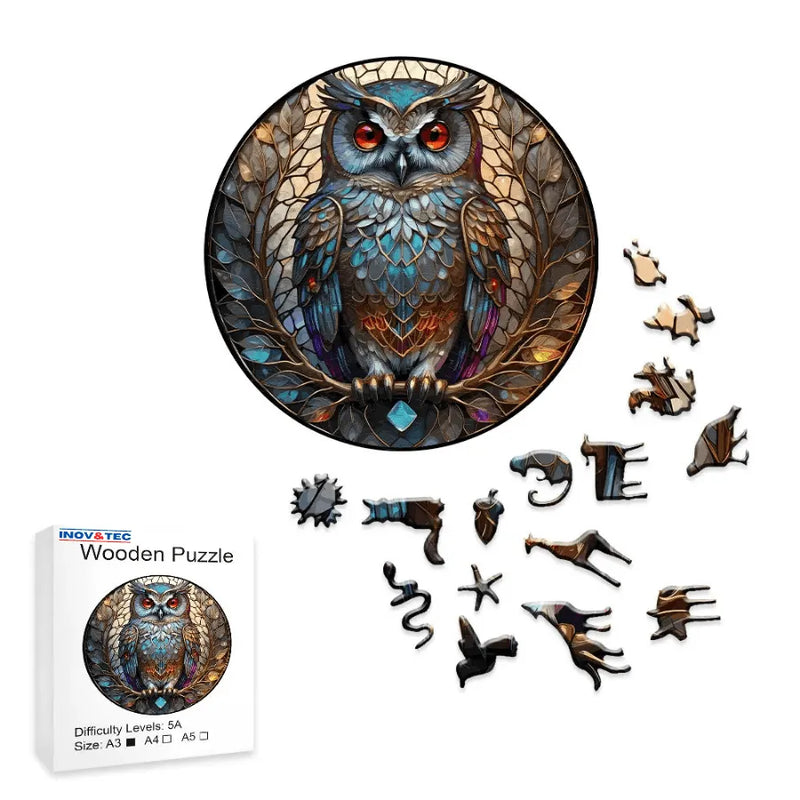 Quebra-Cabeça De Madeira Inova WOOD PUZZLE - Coruja Em Vitral | Diversão Com Diversos Benefícios Para Crianças e Idosos