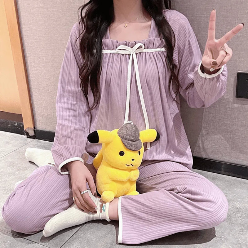 Pijama Feminino lacing - Conjunto Camisa Longa e Calça | Tecido Algodão e Poliéster Super Macio e Confortável