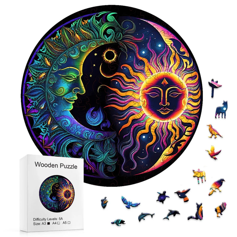 Quebra-Cabeça de Madeira Inova WOOD PUZZLE - Lua e o Sol | Diversão com Diversos Benefícios