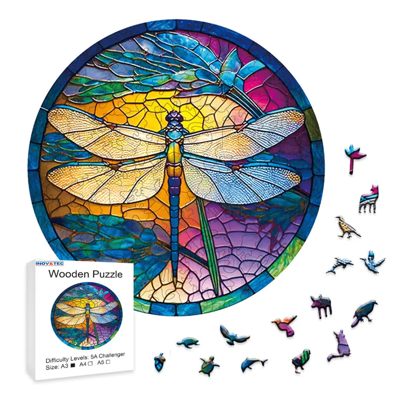 Quebra-Cabeça de Madeira Inova WOOD PUZZLE - Libélula Pôr do Sol | Diversão com Diversos Benefícios para Crianças e Idosos