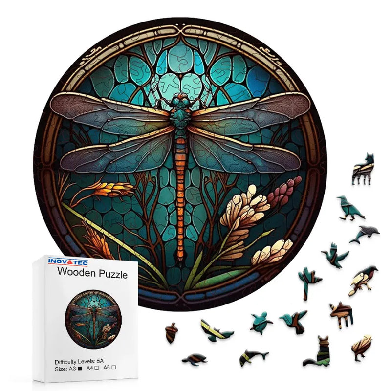 Quebra-Cabeça De Madeira Inova WOOD PUZZLE - Libélula Mandala | Diversão Com Diversos Benefícios Para Crianças e Idosos