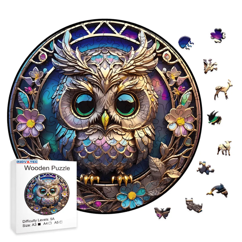 Quebra-Cabeça de Madeira Inova WOOD PUZZLE - Coruja Visão Alada | Diversão com Diversos Benefícios para Crianças e Idosos