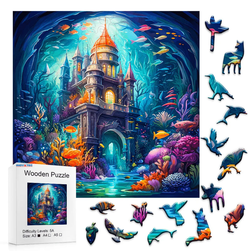 Quebra-Cabeça de Madeira Inova WOOD PUZZLE - Castelo Aquático | Diversão com Diversos Benefícios para Crianças e Idosos