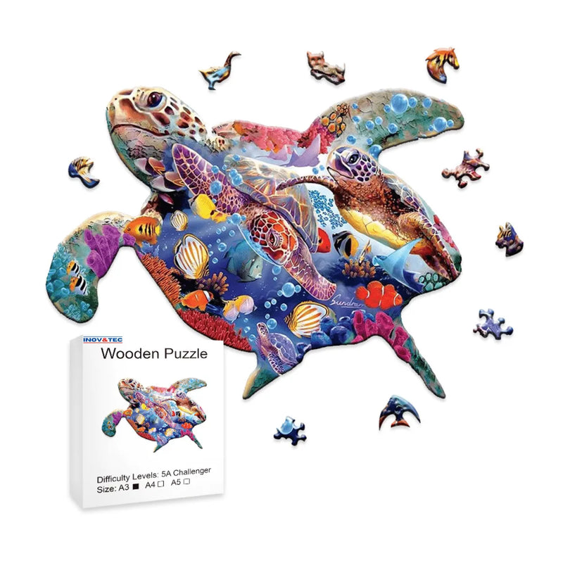 Quebra-Cabeça de Madeira Inova WOOD PUZZLE - Tartaruga Oceânica | Diversão com Diversos Benefícios para Crianças e Idosos