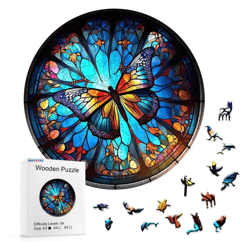 Quebra-Cabeça de Madeira Inova WOOD PUZZLE - Borboleta na Vidraça | Diversão com Diversos Benefícios