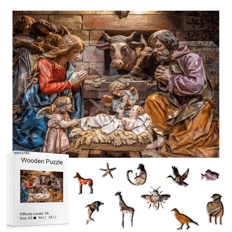 Quebra-Cabeça de Madeira Inova WOOD PUZZLE - Presépio | Diversão com Diversos Benefícios para Crianças e Idosos