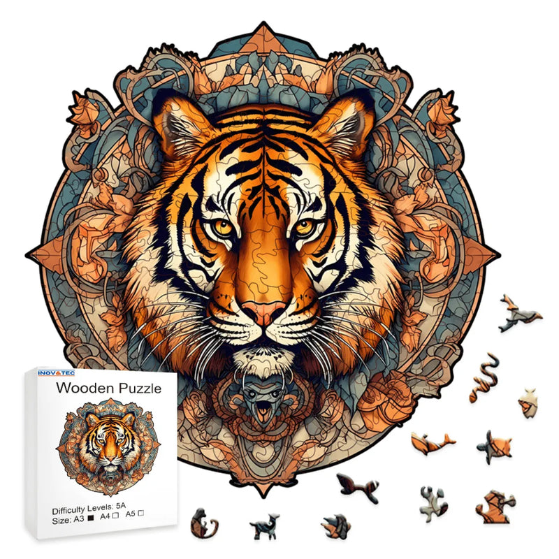Quebra-Cabeça de Madeira Inova WOOD PUZZLE - Tigre Abstrato | Diversão com Diversos Benefícios