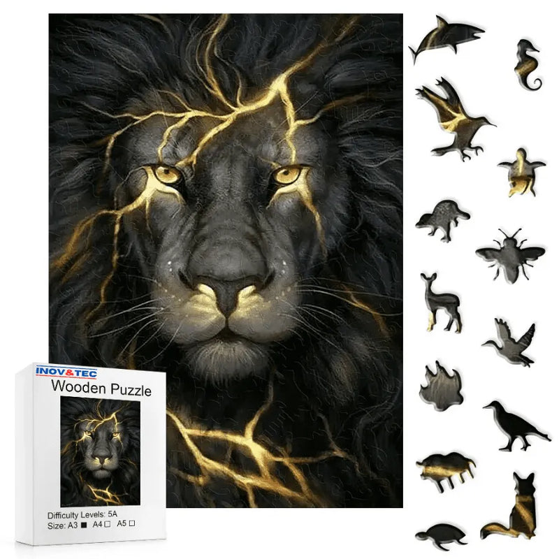 Quebra-Cabeça De Madeira Inova WOOD PUZZLE - Leão com Raios | Diversão Com Diversos Benefícios Para Crianças e Idosos