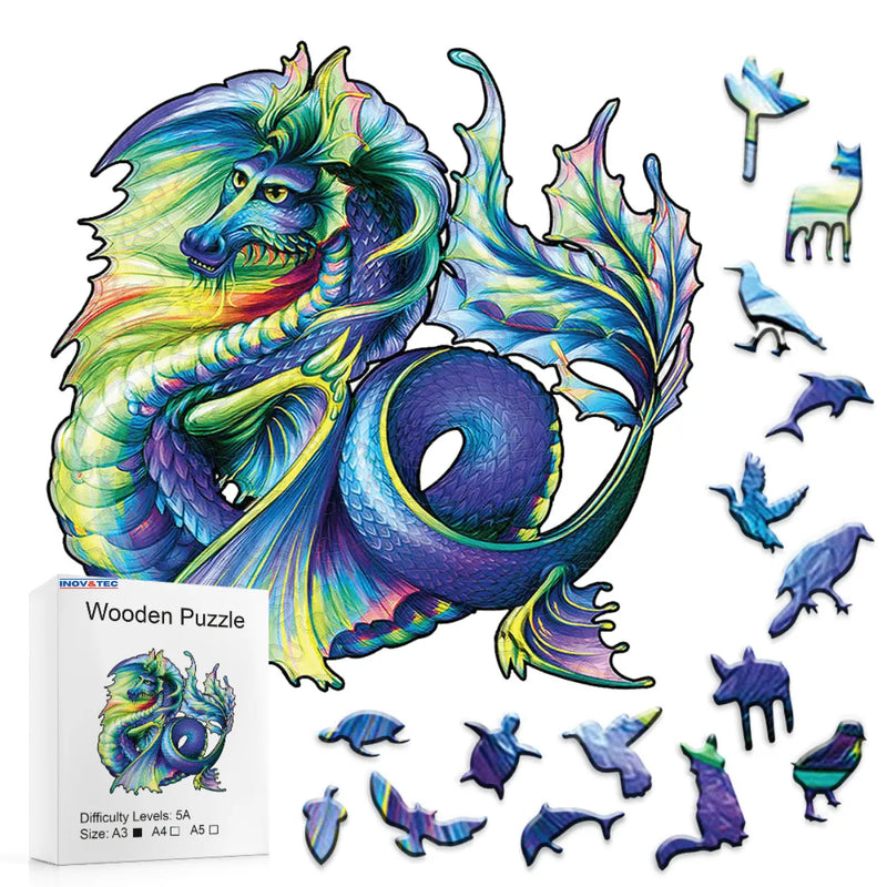 Quebra-Cabeça de Madeira Inova WOOD PUZZLE - Dragão dos Mares | Diversão com Diversos Benefícios para Crianças e Idosos