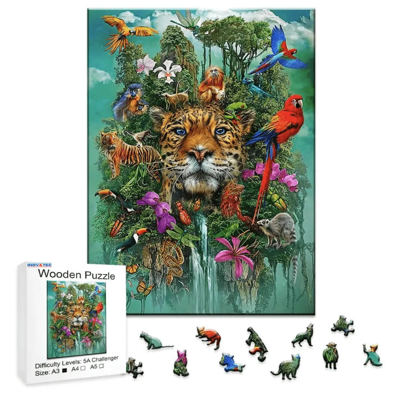 Quebra-Cabeça de Madeira Inova WOOD PUZZLE - Leopardo e Árvore | Diversão com Diversos Benefícios