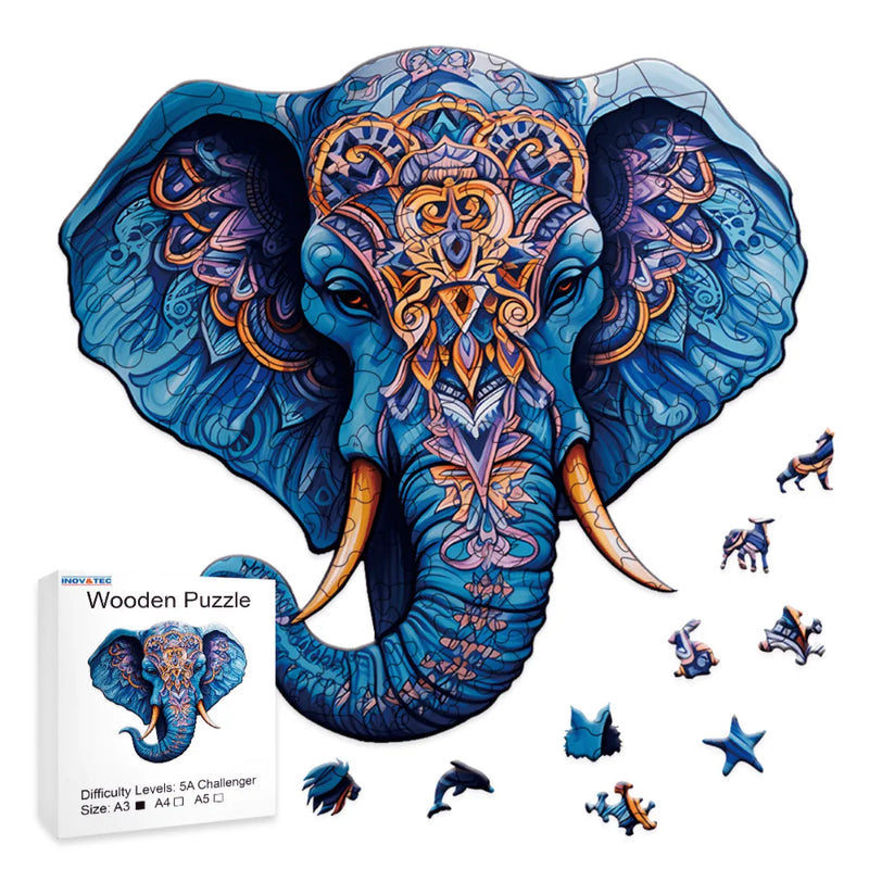 Quebra-Cabeça de Madeira Inova WOOD PUZZLE - Tromba Azul | Diversão com Diversos Benefícios para Crianças e Idosos