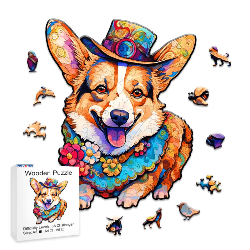 Quebra-Cabeça de Madeira Inova WOOD PUZZLE - Cachorro de Chapéu | Diversão com Diversos Benefícios