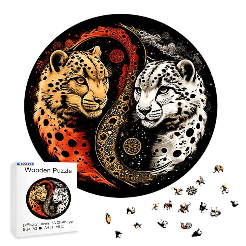 Quebra-Cabeça de Madeira Inova WOOD PUZZLE - Yin-Yang de Tigres | Diversão com Diversos Benefícios para Crianças e Idosos