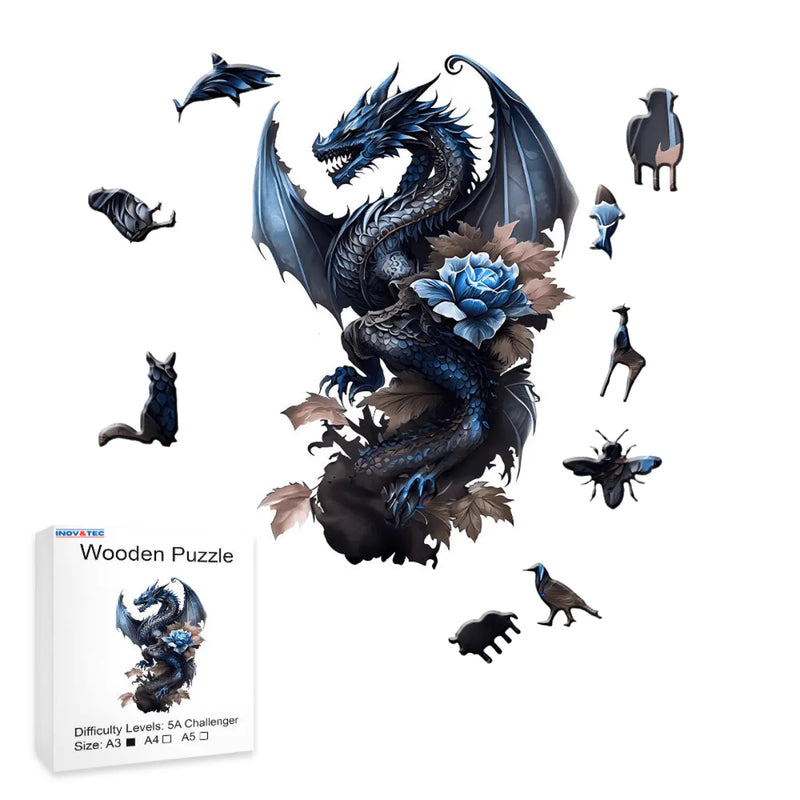 Quebra-Cabeça de Madeira Inova WOOD PUZZLE - Dragão Celestial | Diversão com Diversos Benefícios para Crianças e Idosos