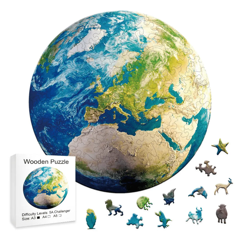 Quebra-Cabeça de Madeira Inova WOOD PUZZLE - Planeta Terra | Diversão com Diversos Benefícios para Crianças e Idosos
