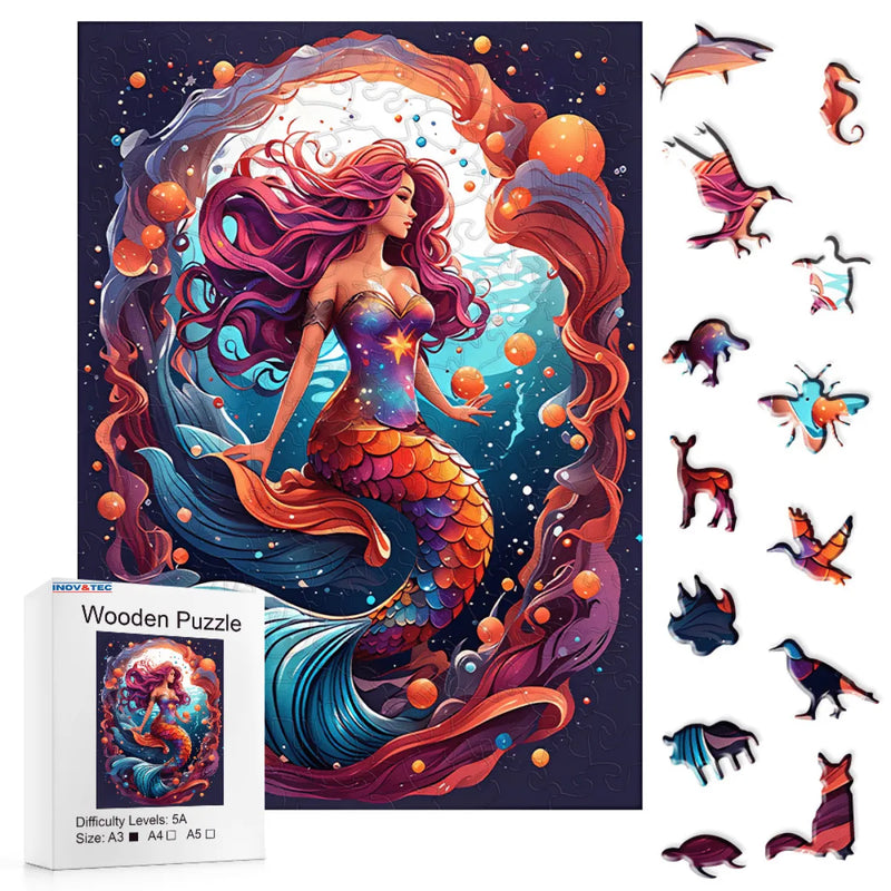 Quebra-Cabeça de Madeira Inova WOOD PUZZLE - Sereia no Mar | Diversão com Diversos Benefícios