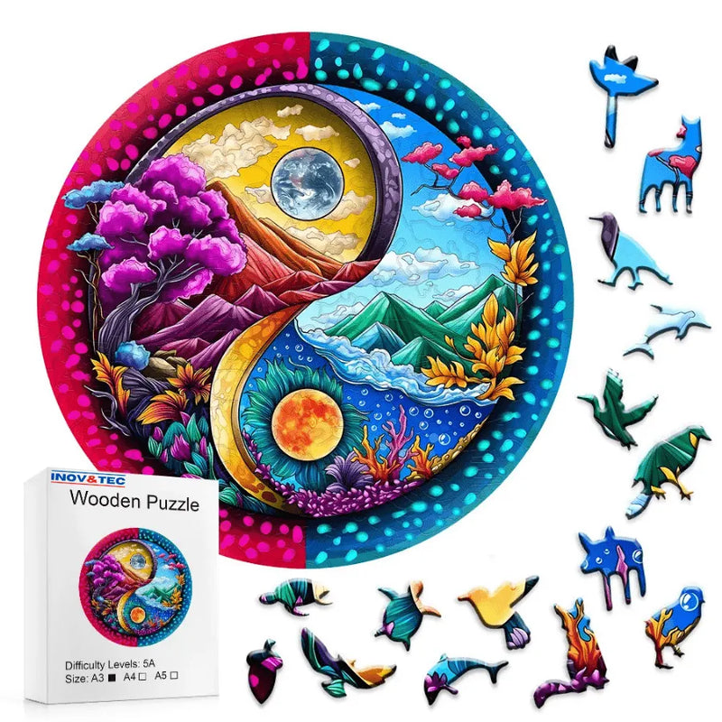 Quebra-Cabeça De Madeira Inova WOOD PUZZLE - Yin-Yang De Paisagem | Diversão Com Diversos Benefícios Para Crianças e Idosos
