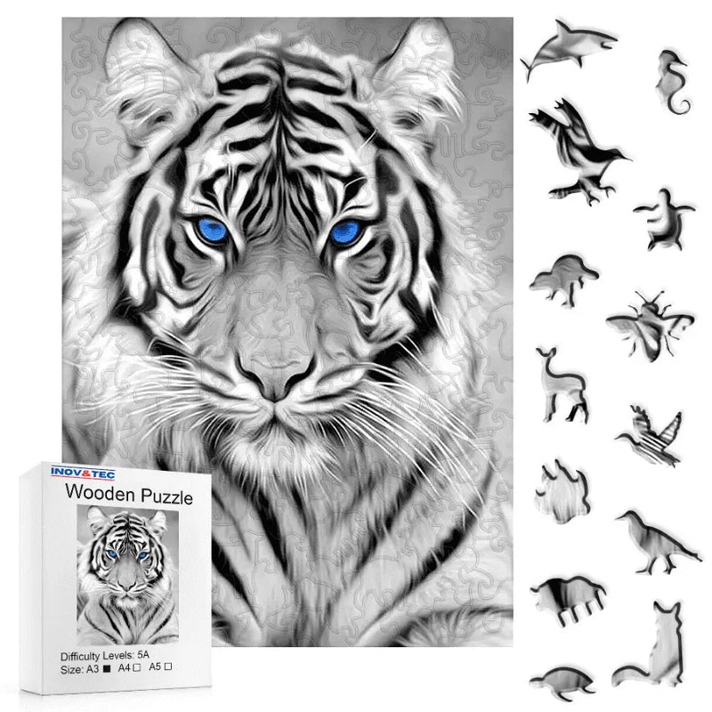 Quebra-Cabeça De Madeira Inova WOOD PUZZLE - Tigre Branco | Diversão Com Diversos Benefícios
