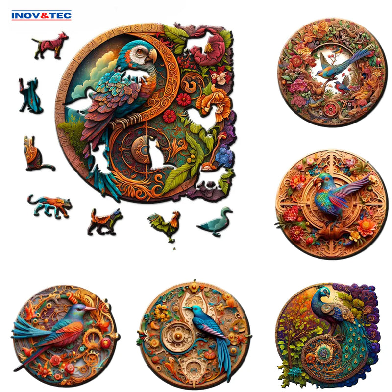 Quebra-Cabeça de Madeira Inova WOOD PUZZLE - Pássaros Floral | Diversão com Diversos Benefícios