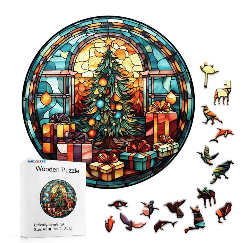 Quebra-Cabeça de Madeira Inova WOOD PUZZLE - Árvore de Natal | Diversão com Diversos Benefícios para Crianças e Idosos