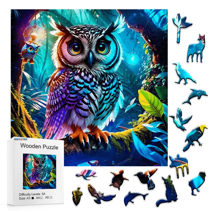 Quebra-Cabeça de Madeira Inova WOOD PUZZLE - Coruja Serenidade | Diversão com Diversos Benefícios