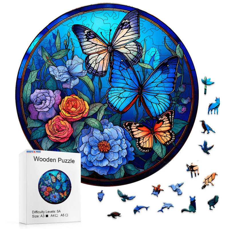 Quebra-Cabeça de Madeira Inova WOOD PUZZLE - Borboletas Dança Floral | Diversão com Diversos Benefícios