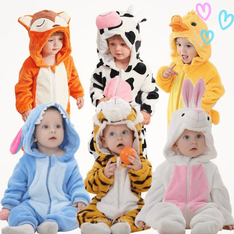 Macacão Quentinho De Animais e Personagens Para Bebês E Crianças - Pijamas Criativos e Confortáveis Para Se Divertir