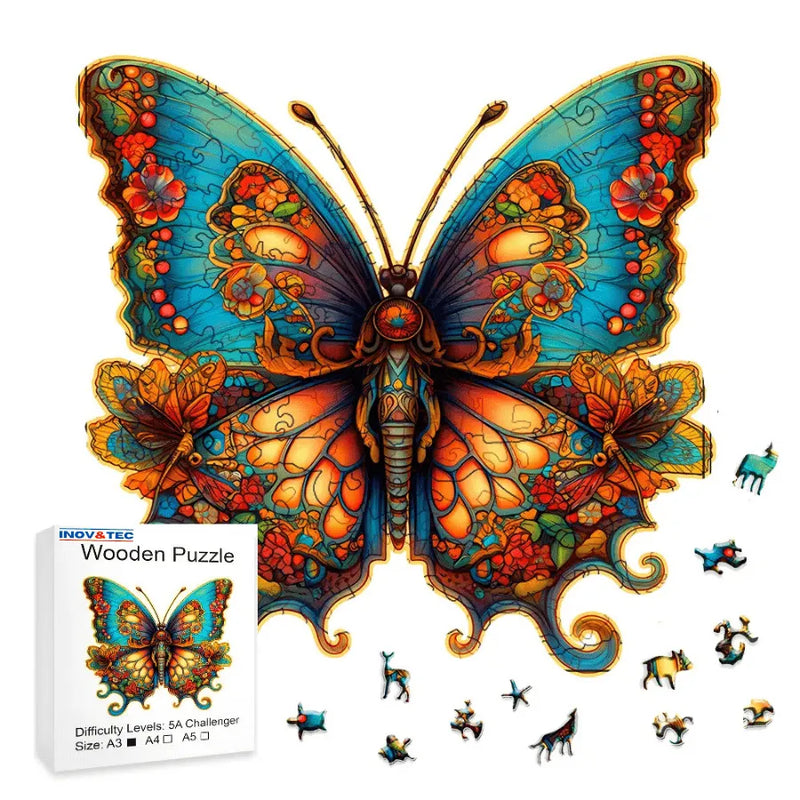 Quebra-Cabeça De Madeira Inova WOOD PUZZLE - Borboleta em Vitral | Diversão Com Diversos Benefícios Para Crianças e Idosos
