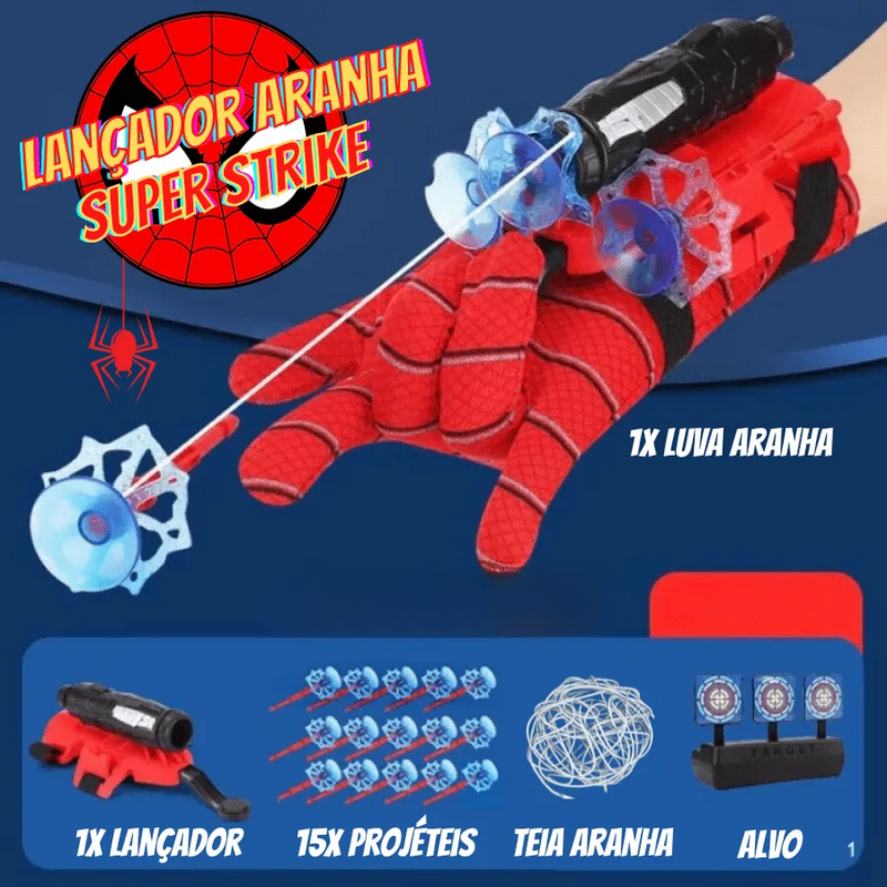 Luva Lança Teia com até 15 Projéteis + Alvo para Crianças do Homem Aranha Super Strike