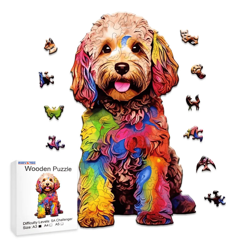 Quebra-Cabeça de Madeira Inova WOOD PUZZLE - Cachorro Aquarela | Diversão com Diversos Benefícios para Crianças e Idosos
