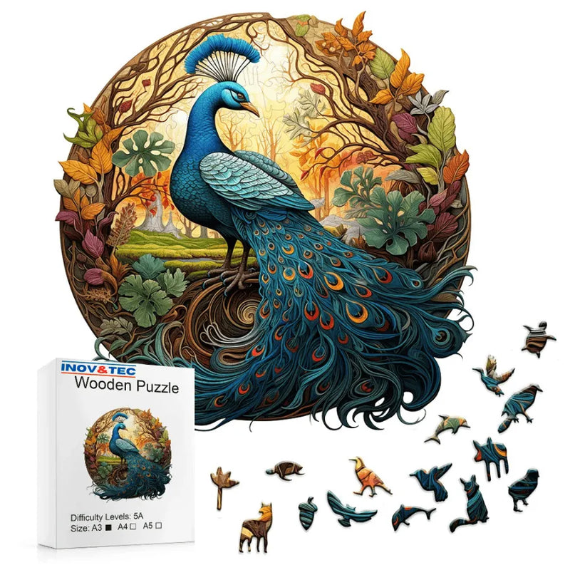 Quebra-Cabeça De Madeira Inova WOOD PUZZLE - Pavão Rei Tropical | Diversão Com Diversos Benefícios Para Crianças e Idosos