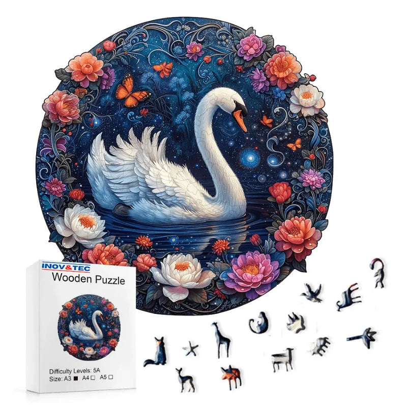 Quebra-Cabeça De Madeira Inova WOOD PUZZLE - Cisne Florido | Diversão Com Diversos Benefícios Para Crianças e Idosos