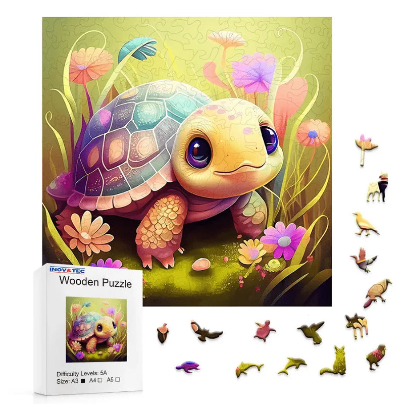 Quebra-Cabeça De Madeira Inova WOOD PUZZLE - Tartaruga Fofa | Diversão Com Diversos Benefícios Para Crianças e Idosos