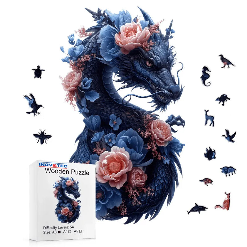 Quebra-Cabeça De Madeira Inova WOOD PUZZLE - Dragão Florido | Diversão Com Diversos Benefícios Para Crianças e Idosos