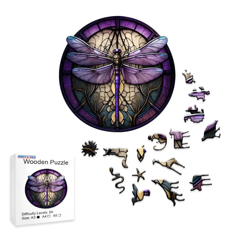 Quebra-Cabeça De Madeira Inova WOOD PUZZLE - Libélula Roxa | Diversão Com Diversos Benefícios Para Crianças e Idosos