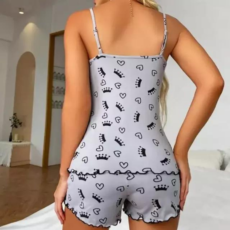 Pijama Feminino Cozy Love - Conjunto BabyDoll e Shorts Fresquinho Toque De Seda | Tecido Super Macio e Confortável
